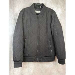 Calvin Klein Mens Quilted Bomber Jacket Black Full Zip Pockets Size Large‎